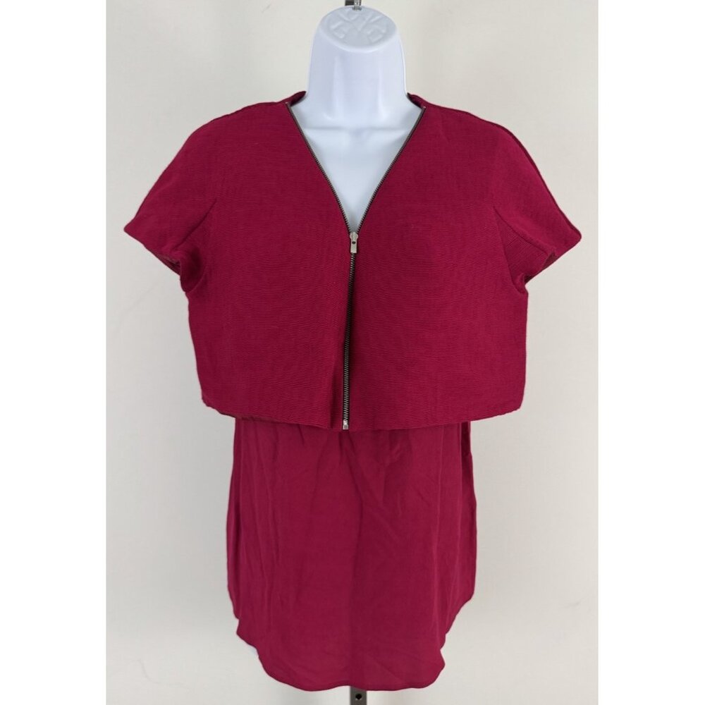 MAJE Cherry Red Cap Sleeve Zip Front Top With Tank Underlay Sz 3 US L
